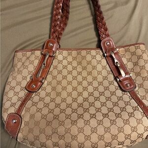 Gucci Tan and Brown Monogram Shoulder Bag